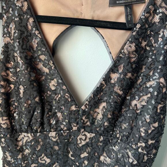 BCBG Maxazria Katarina Black Lace Sequin Open Back Dress - Size 4 - Picture 3 of 13